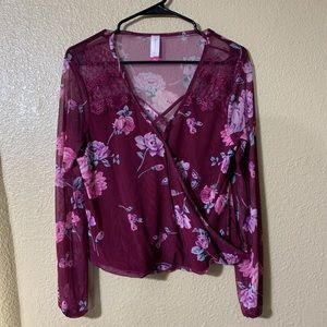 Flowery burgundy blouse